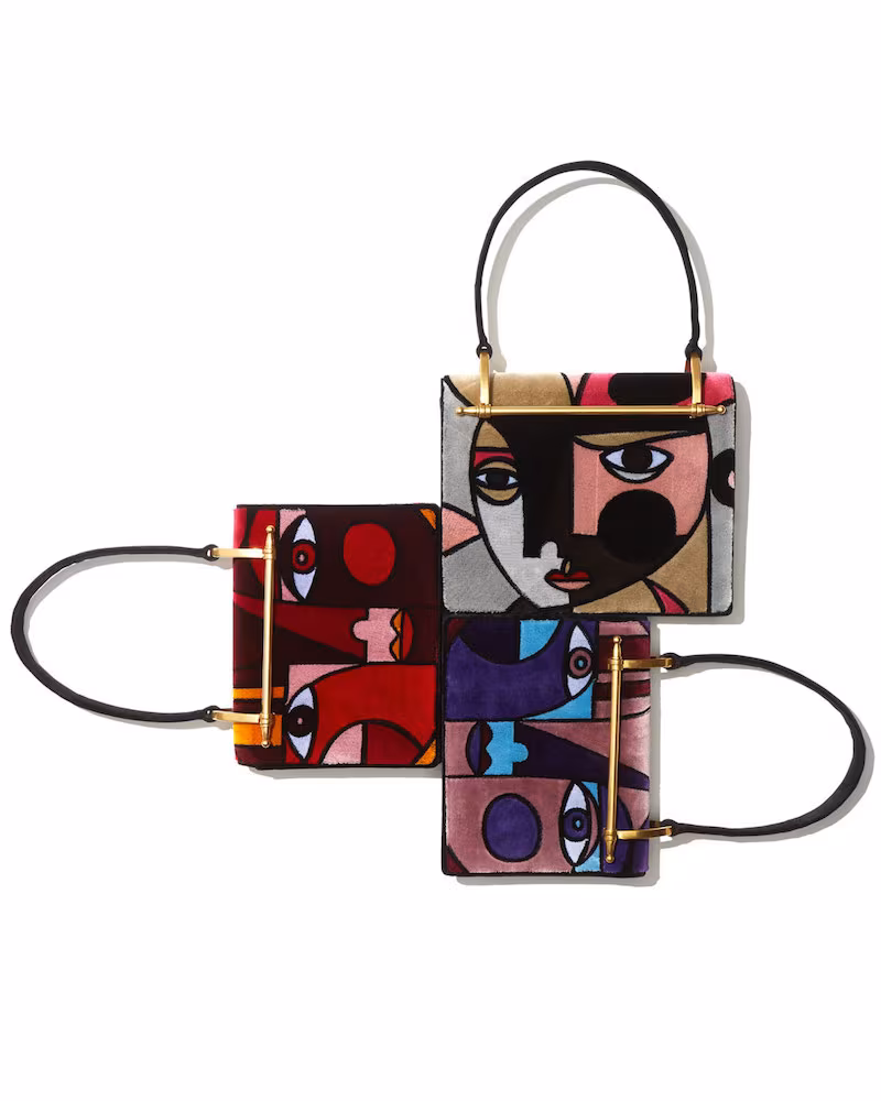 Prada Cubist Print Velvet Top Handle Bag