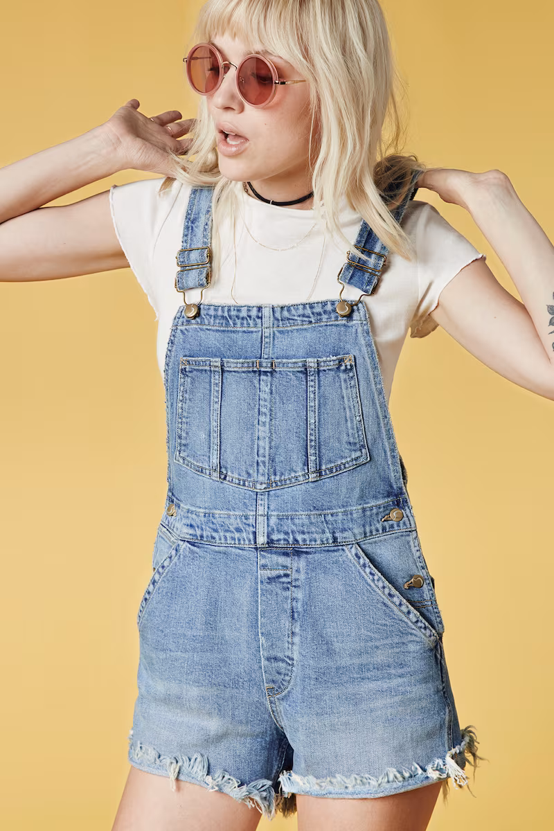 TAYLOR HILL x JOE'S Cece Raw Cuff-Hem Denim Shortalls
