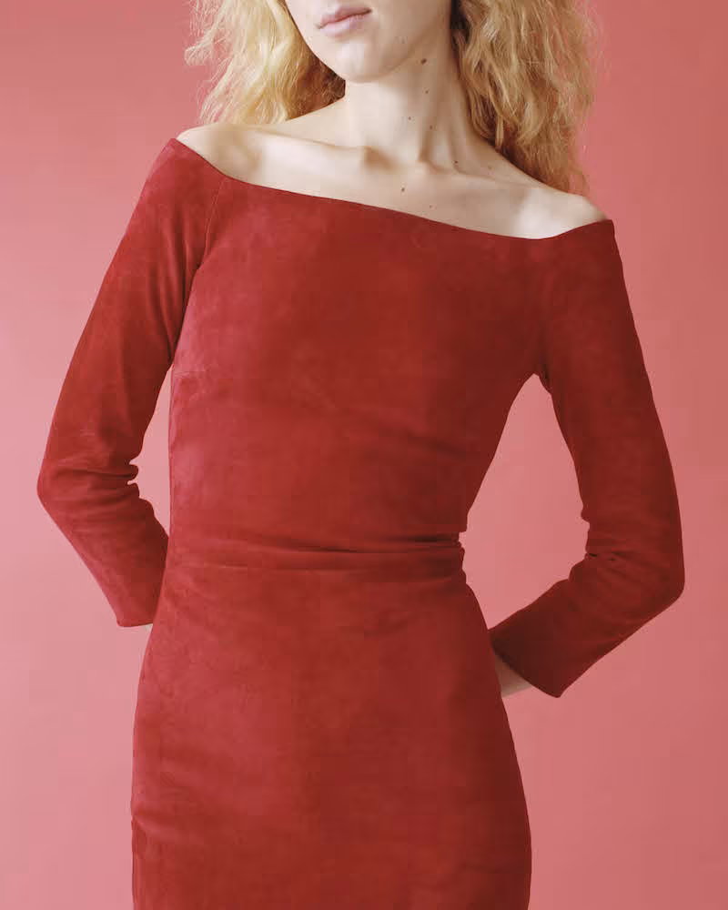 The Row Hunting Suede Off-The-Shoulder Dress