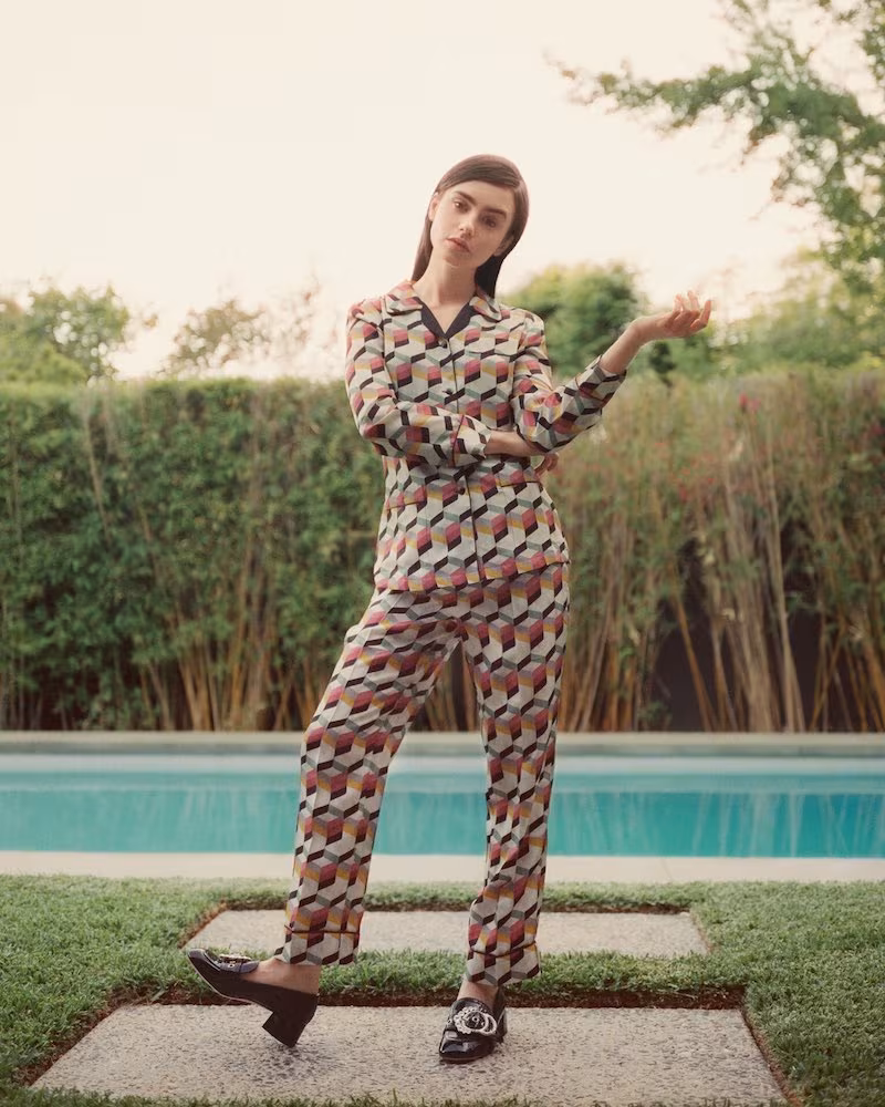 Top and pants set by Prada