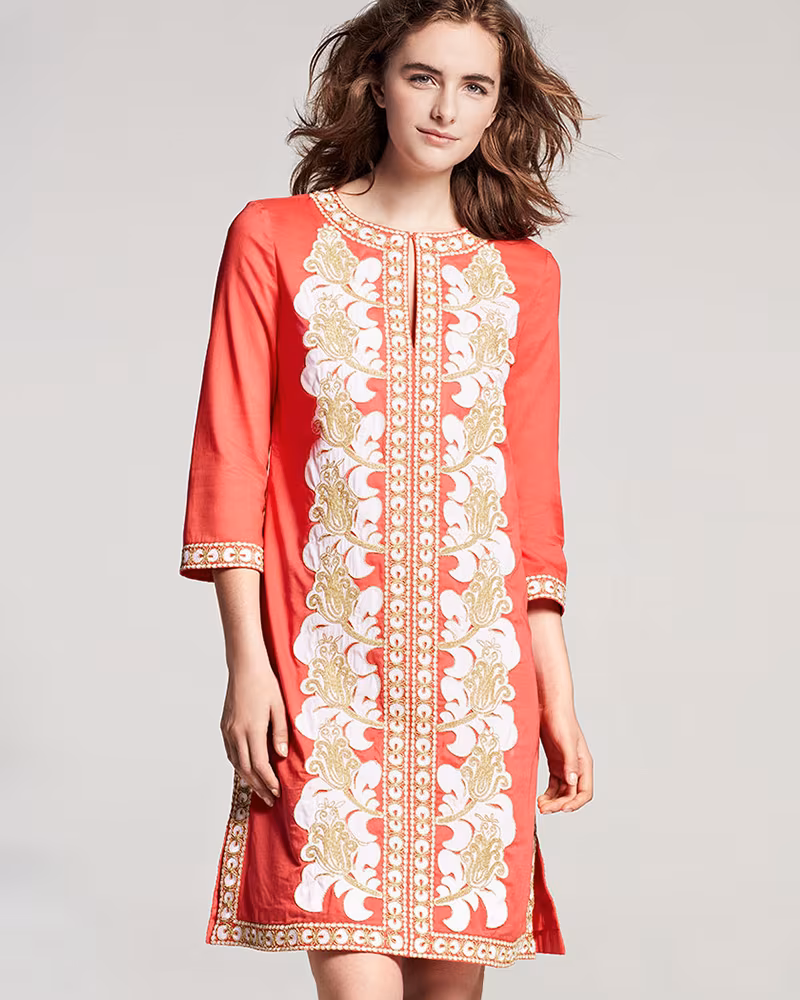 Tory Burch Embroidered 3 4-Sleeve Tunic Dress