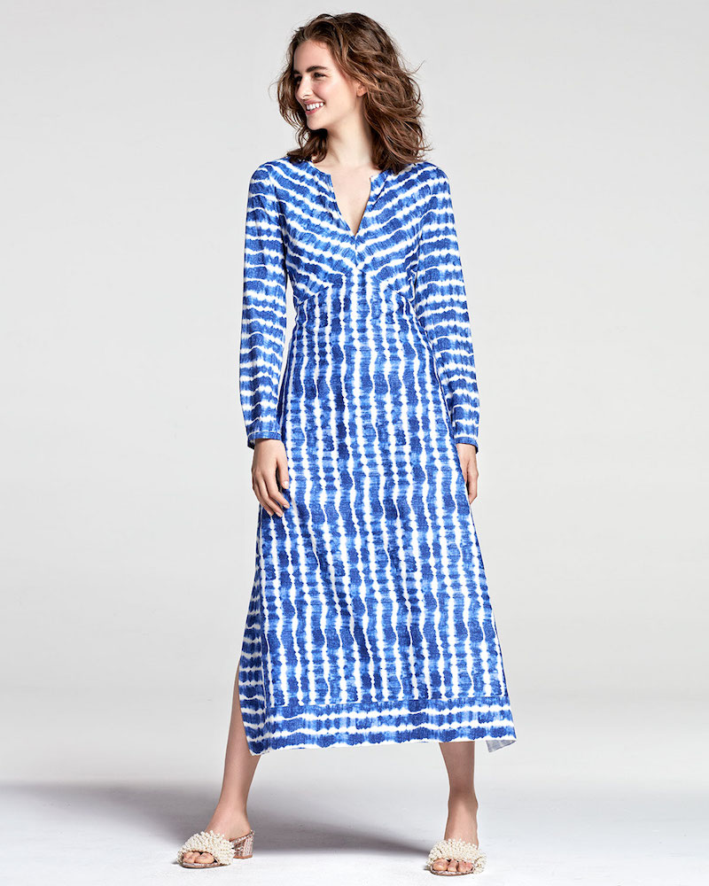 Tory Burch Long-Sleeve Tie-Dye Maxi Dress