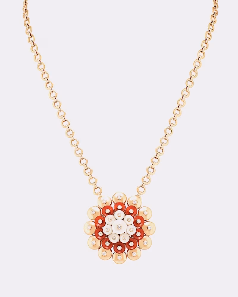 Van Cleef & Arpels Bouton d’or Gold, Carnelian, Mother-Of-Pearl and Diamond Pendant
