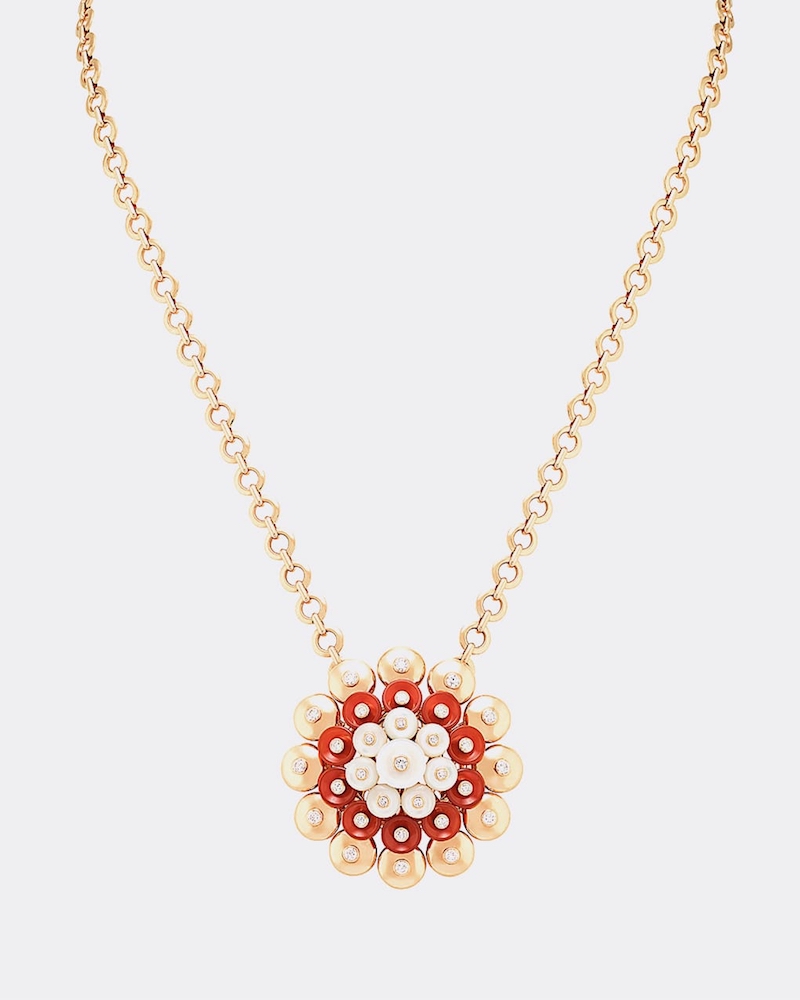 Van Cleef & Arpels Bouton d’or Gold, Carnelian, Mother-Of-Pearl and Diamond Pendant