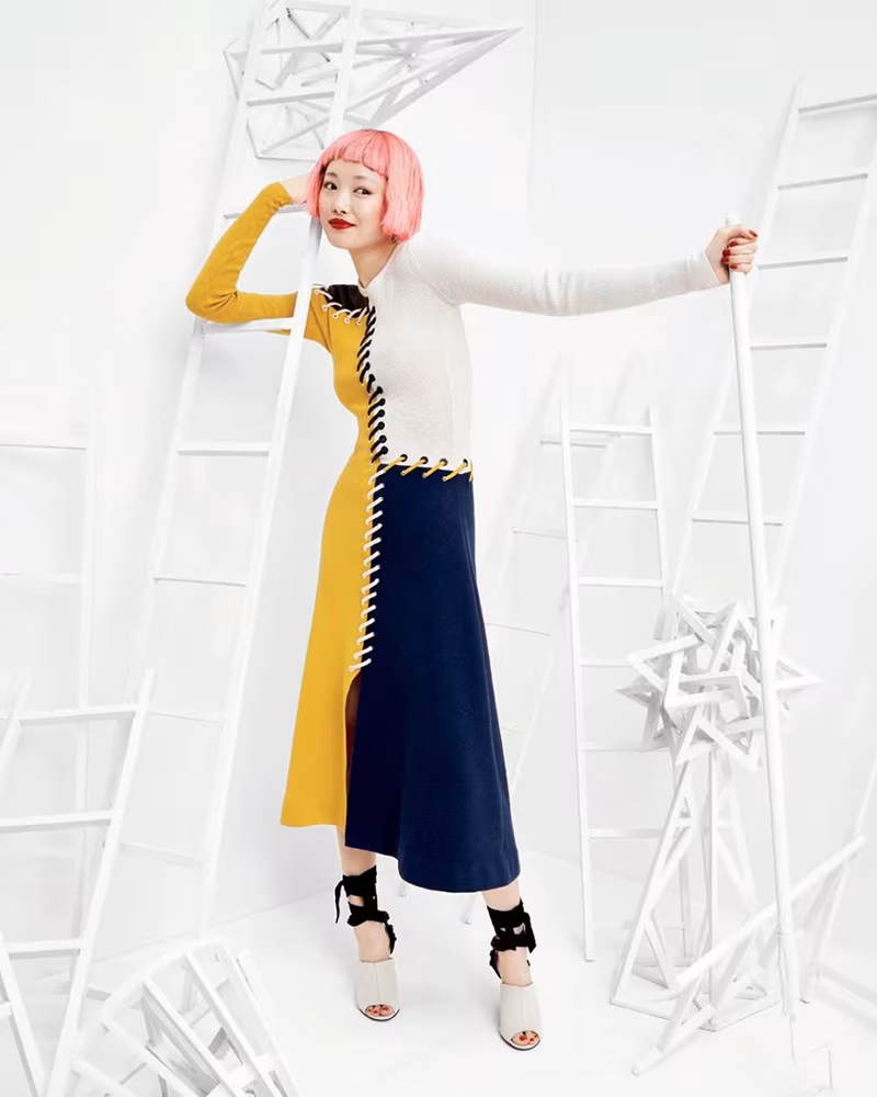 Cédric Charlier Colorblock Lace-Up Sweaterdress