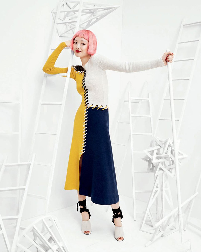 Cédric Charlier Colorblock Lace-Up Sweaterdress