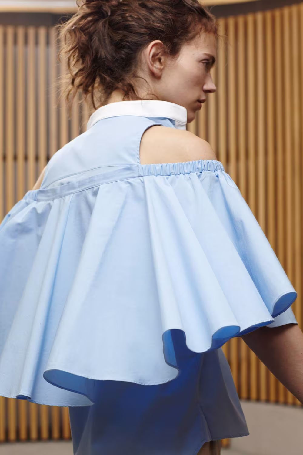 Comun Sky Blue Cold Shoulder Shirt