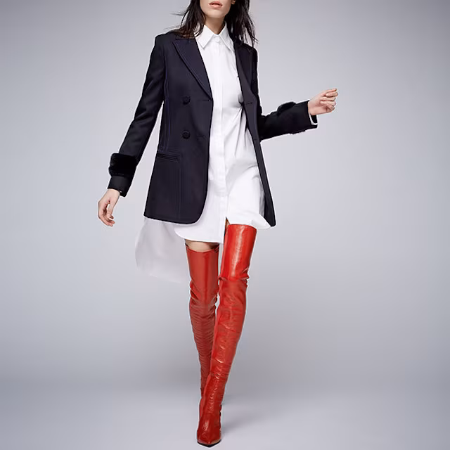 Fendi Mink Cuff Gabardine Topstitched Double-Breasted Jacket