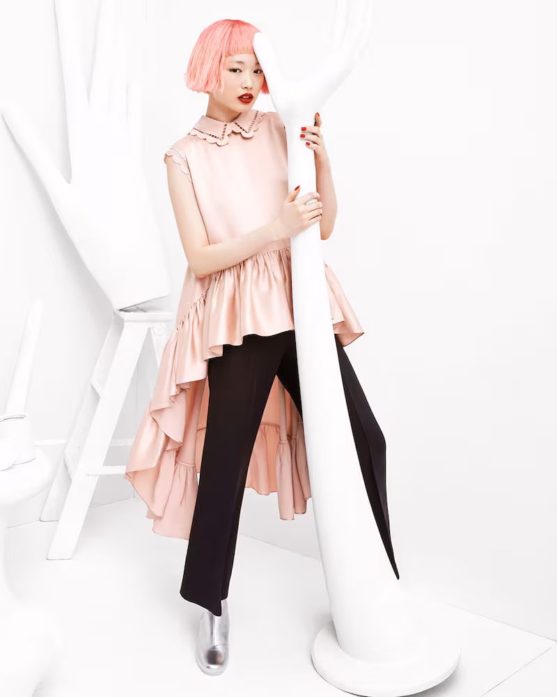 Fendi Scallop-Edge Silk High-Low Blouse