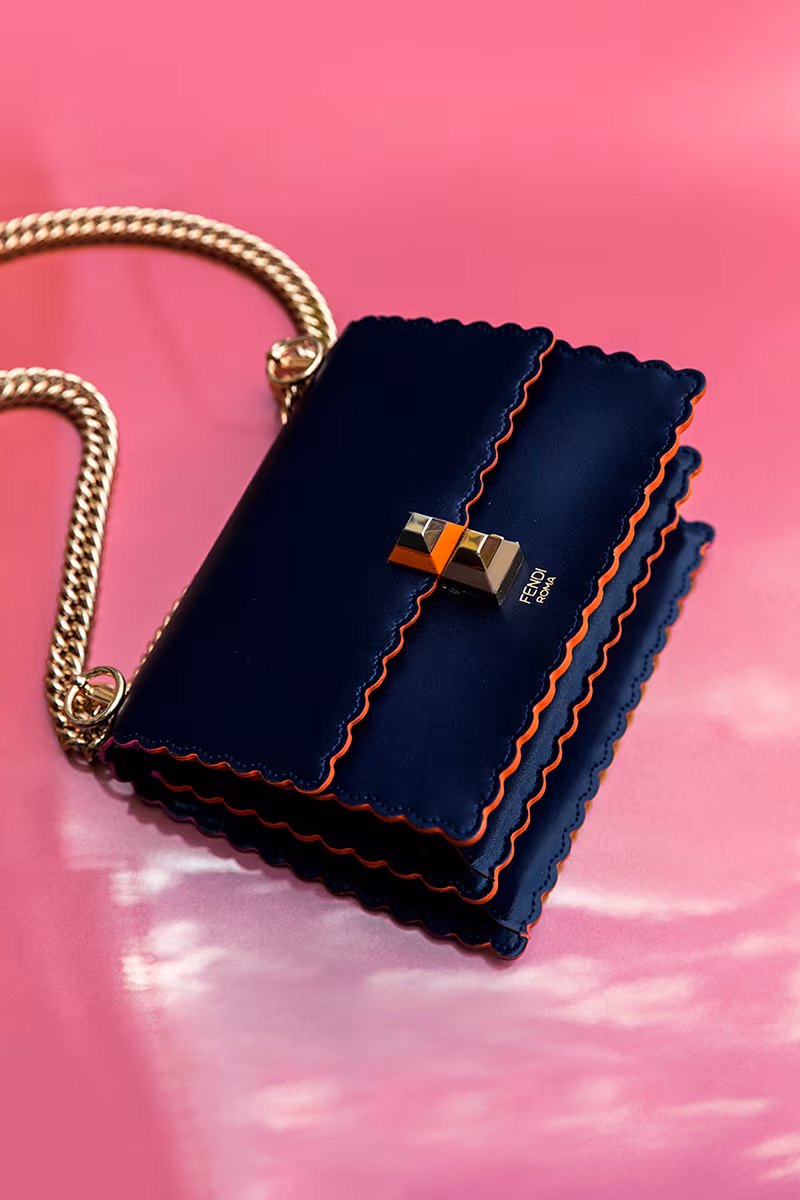 Fendi Small Kan I Scalloped Leather Bag