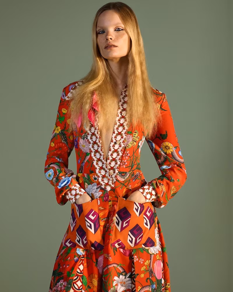Gucci Floral Patchwork-Print Silk Crepe de Chine Dress