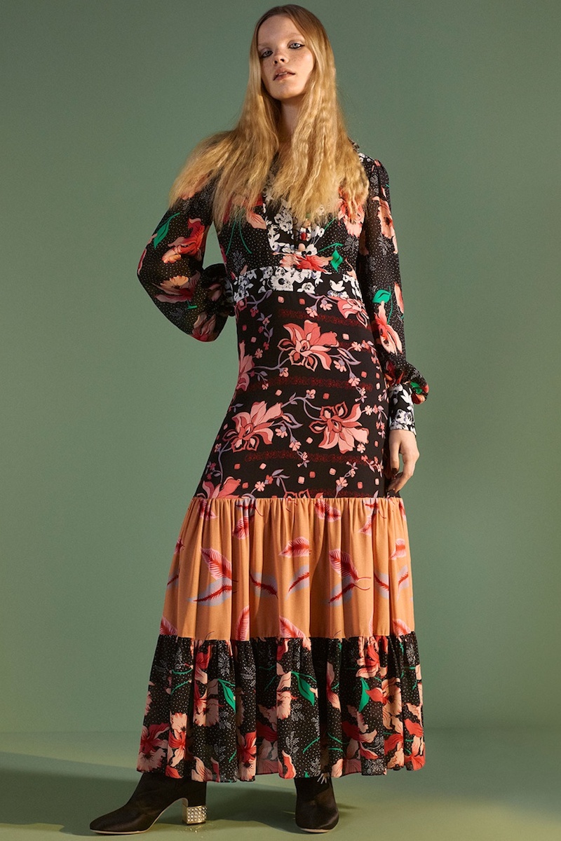 Gucci Floral Patchwork-Print Stand-Collar Crepe Dress