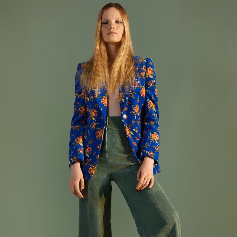 Gucci Single-Breasted Floral-Print Corduroy Jacket