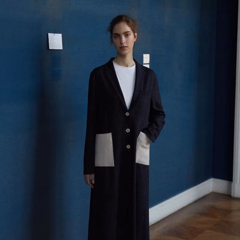 Harris Wharf London Pinstripe Hardy Long Coat