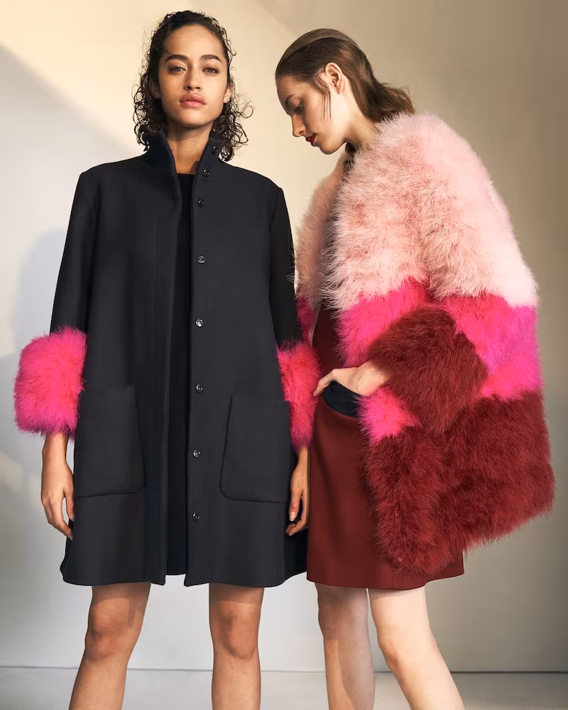 Lisa Perry Colorblocked Feather Coat