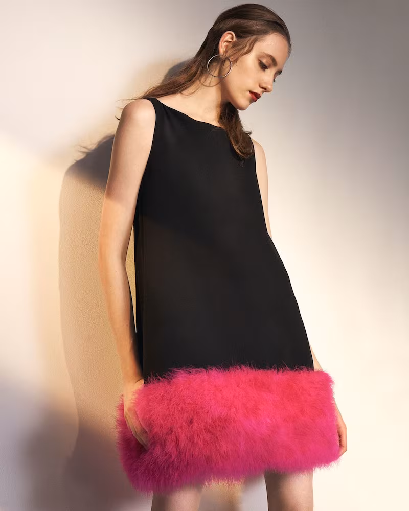 Lisa Perry Feather-Trimmed Wool Shift Dress
