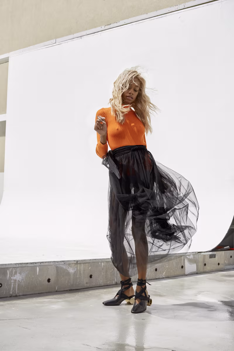 MSGM Black Belted Tulle Skirt