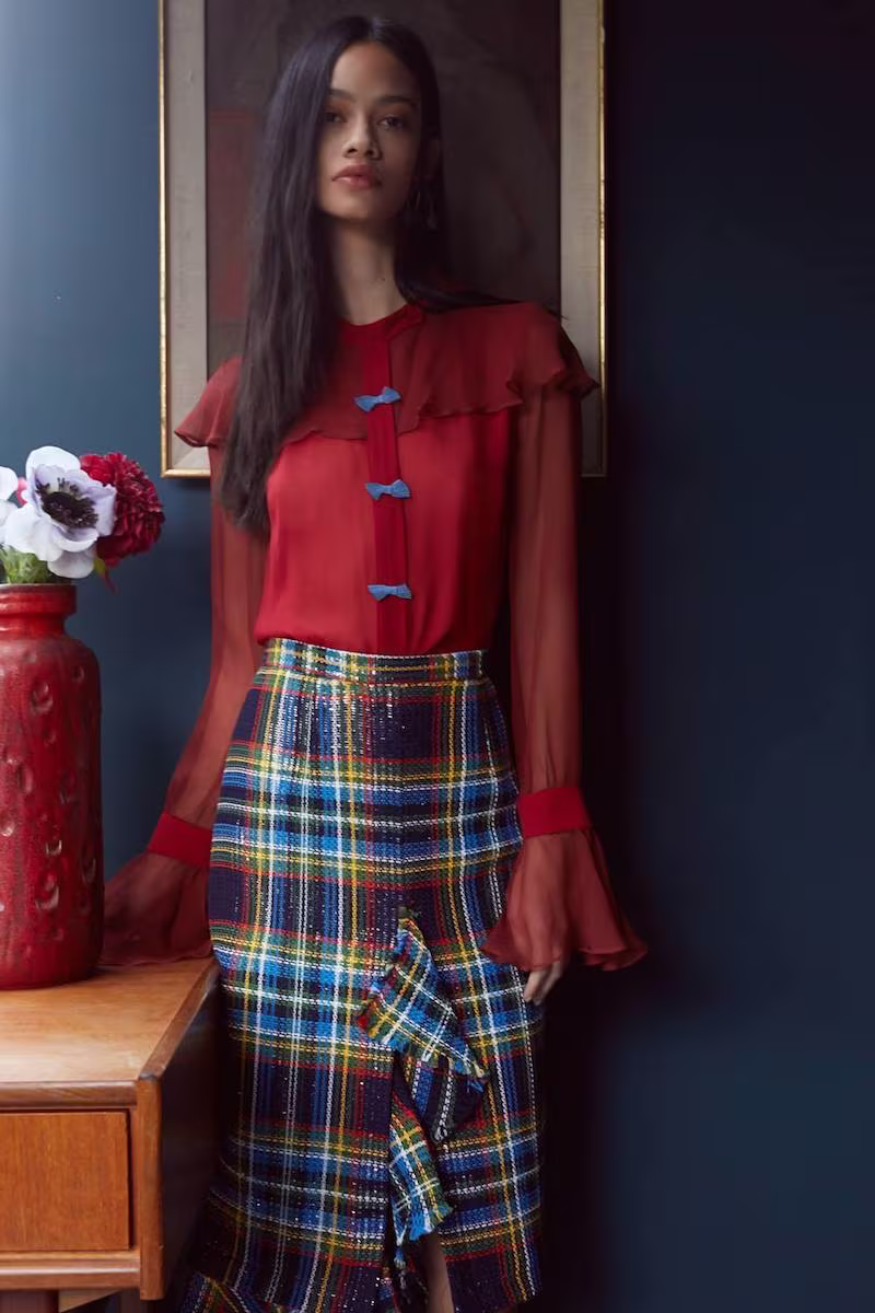 Marco de Vincenzo Red Chiffon Bow Front Blouse