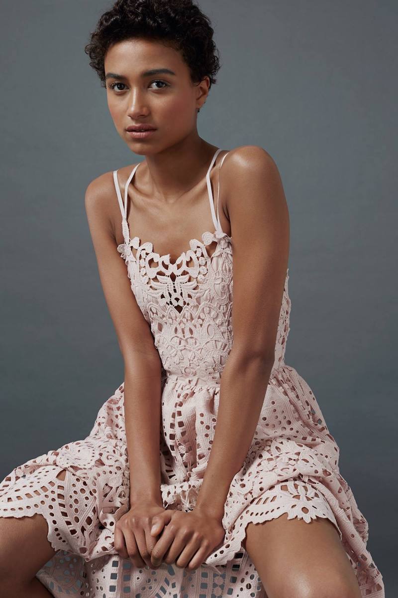 Perseverance London Dusty Pink Guipere Lace Cami Dress