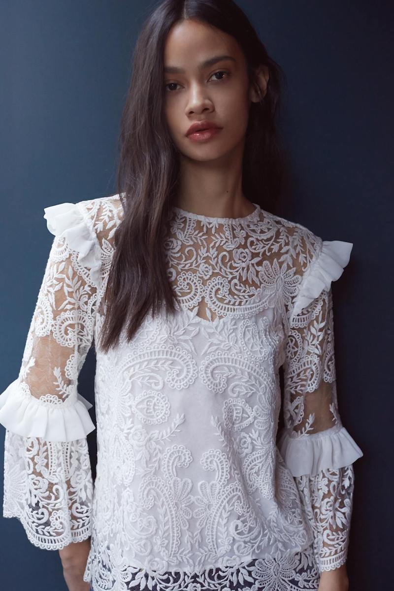 Perseverance London Ivory Lace Rose Tie Back Blouse