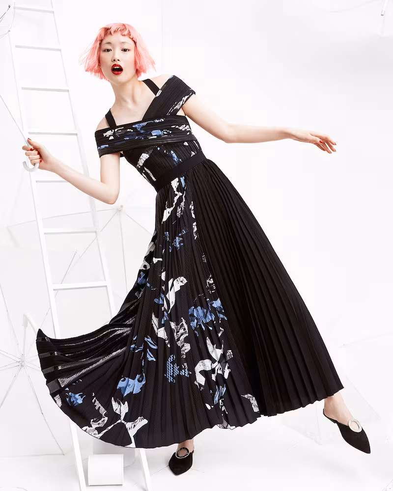 Proenza Schouler Long Pleated Floral-Print Dress