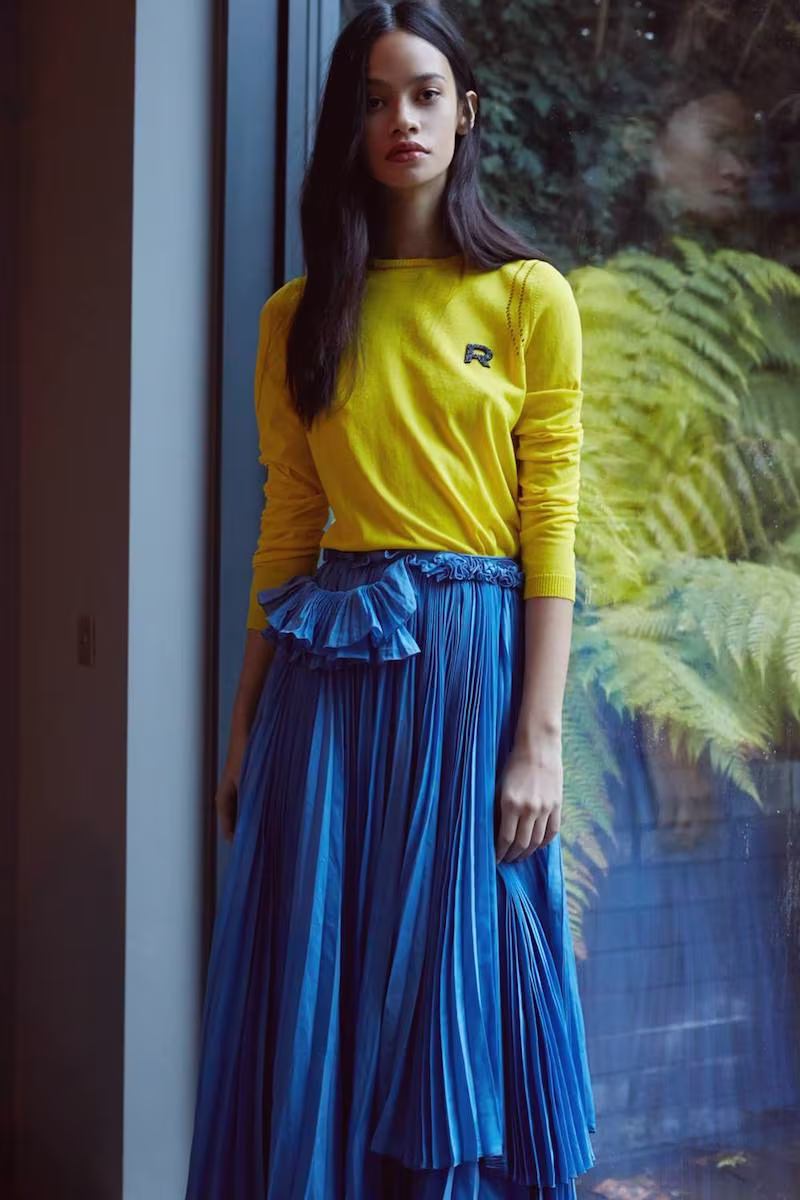 Rochas Cornflower Blue Pleated Detail Skirt