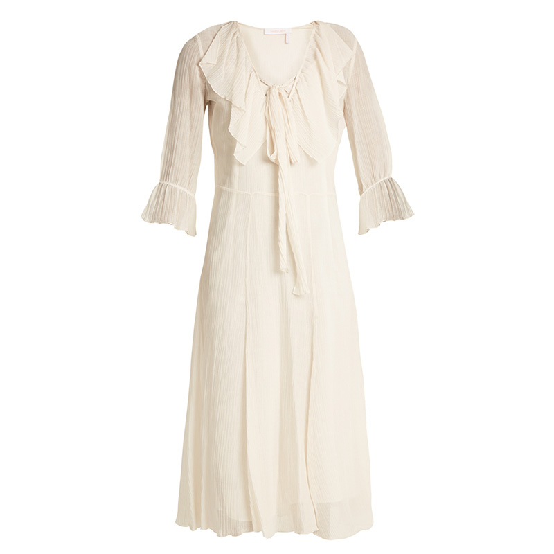See by Chloé Tie-Neck Ruffled Cotton-Voile Dress