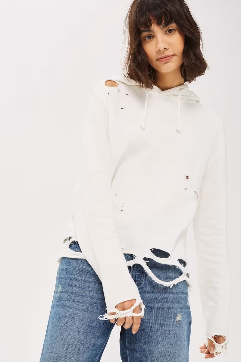 Topshop Distressed Hoodie