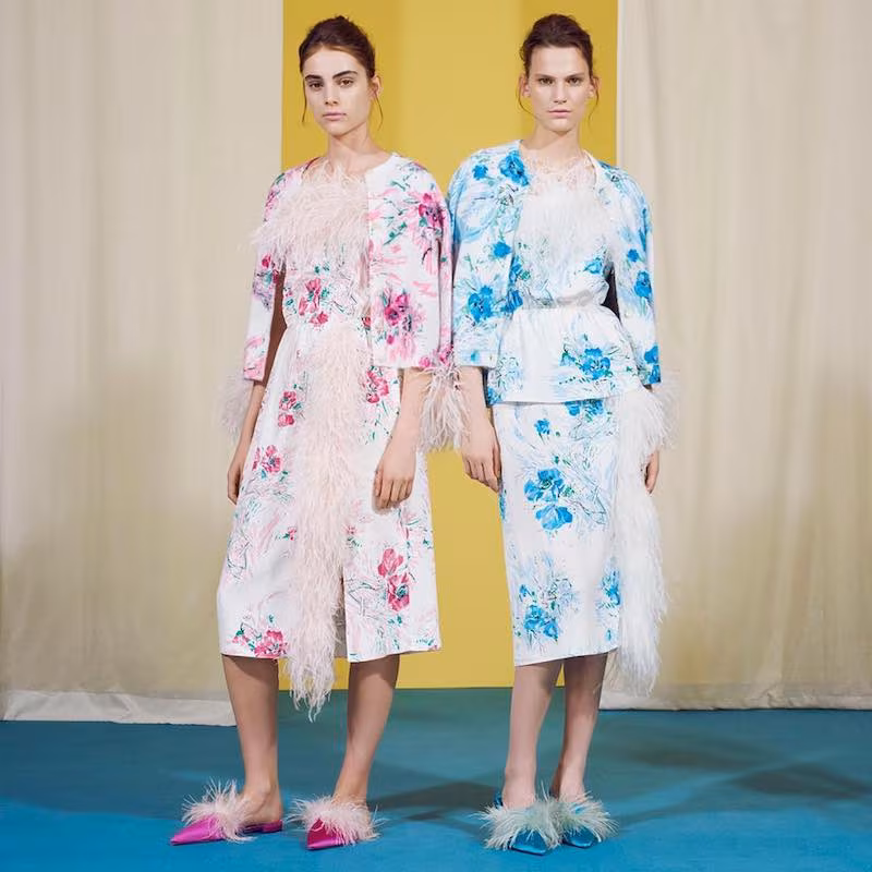 mytheresa.com x Prada Feather-Trimmed Crêpe de Chine Dress