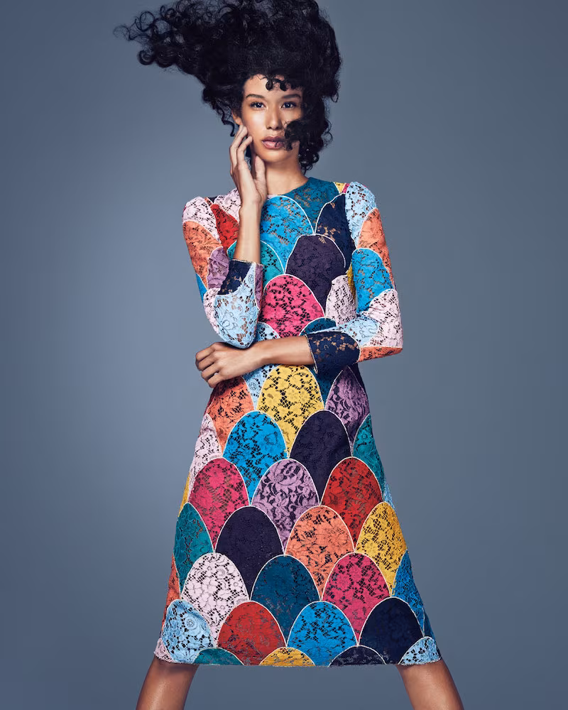 Dolce & Gabbana Long-Sleeve Patchwork Corded Lace Dress