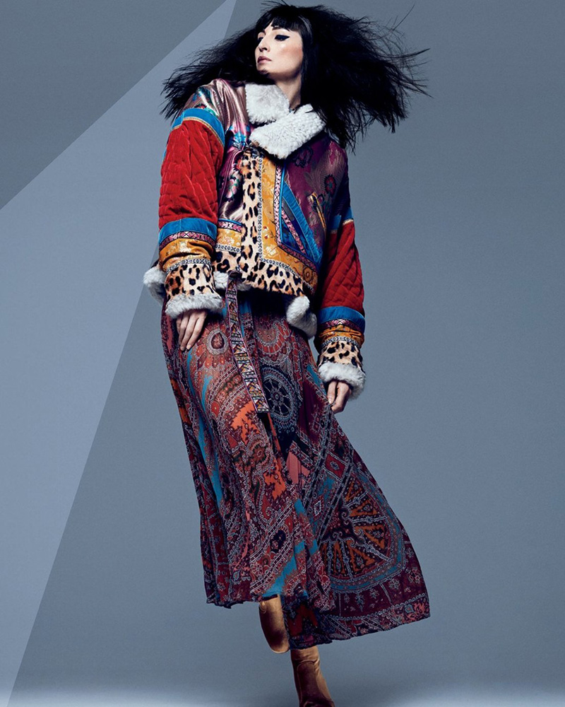 Etro Long-Sleeve Printed Plissé Silk Gown with Capelet