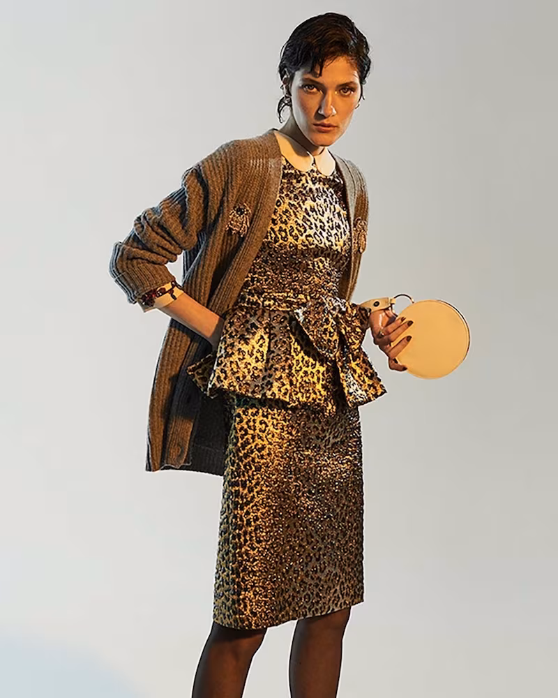 Gucci Leopard-Jacquard Peplum Dress