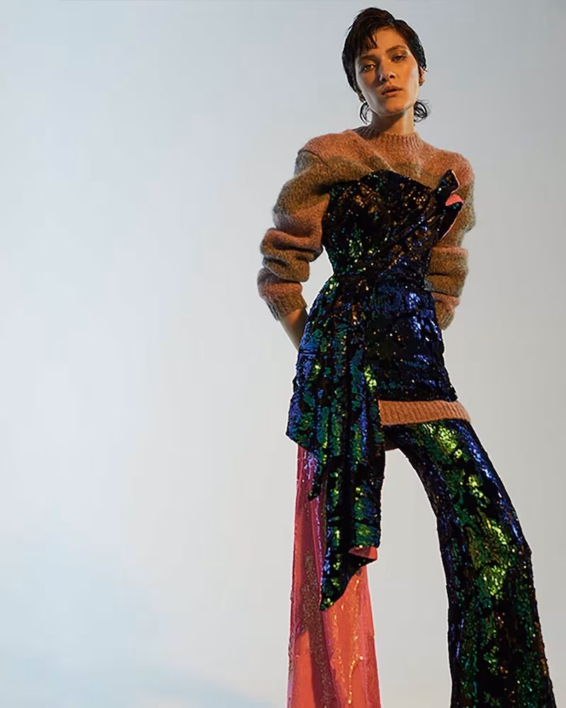 Halpern Sequin-Embellished Velvet Bustier Top