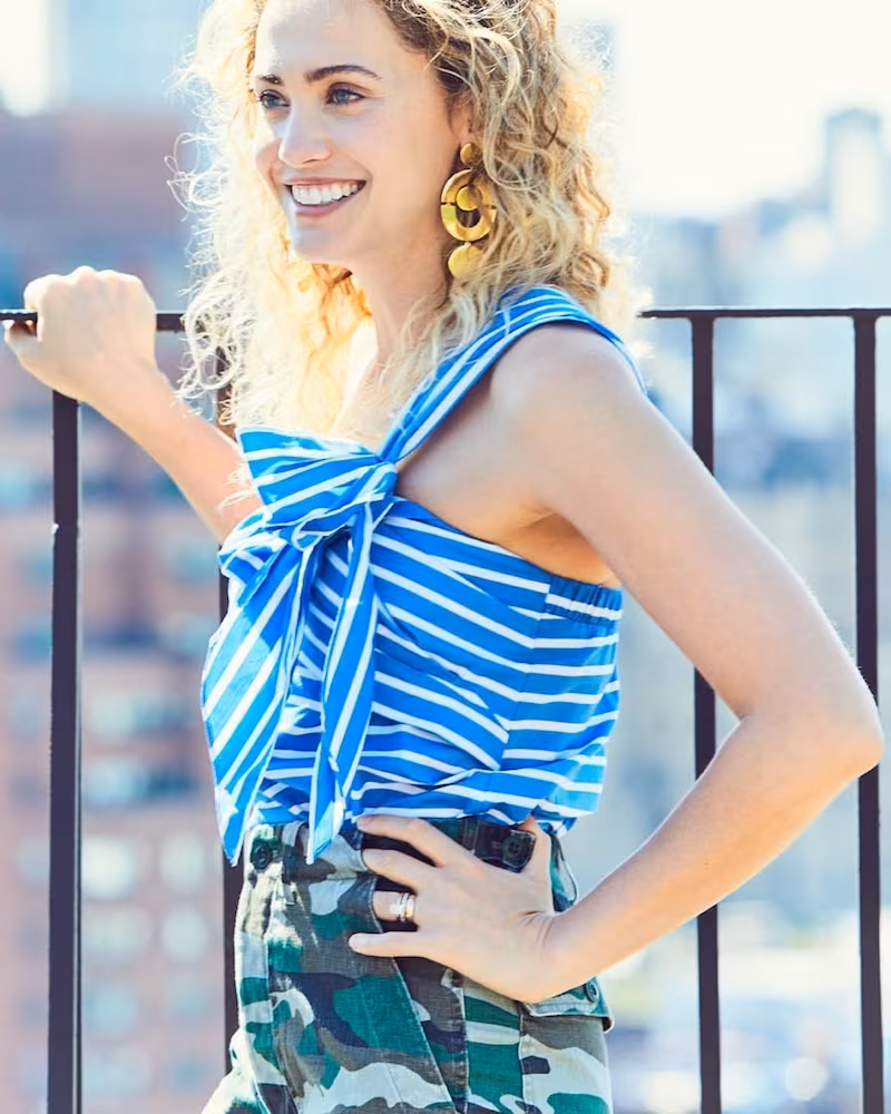 J.Crew One-Shoulder Bow Top in Stripe