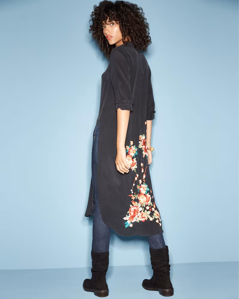 Johnny Was Cherry Floral Embroidered Long Tunic