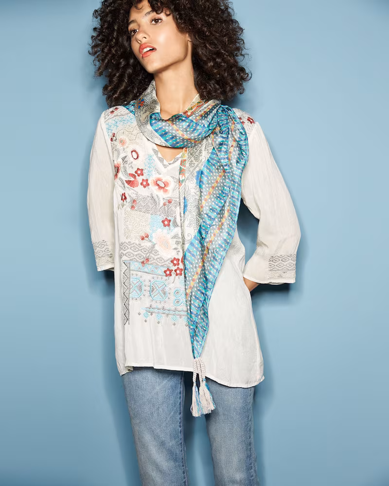 Johnny Was Freyja Embroidered 3 4-Sleeve Blouse