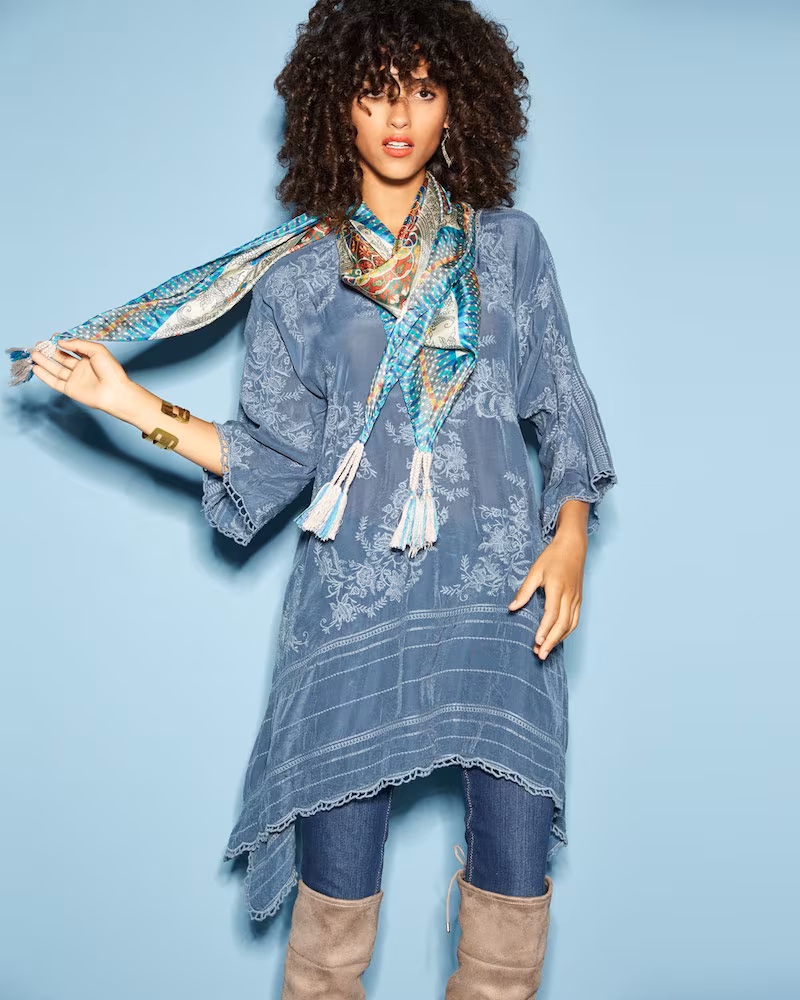 Johnny Was Leaf Garden Embroidered Georgette Tunic 