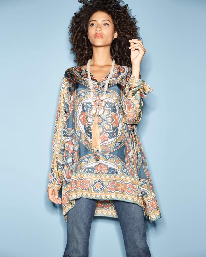 Johnny Was Spezia Long-Sleeve Printed Silk Georgette Tunic