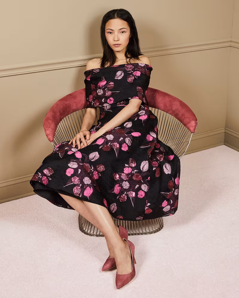 Lela Rose Tulip Fil Coupe Off-the-Shoulder A-Line Dress