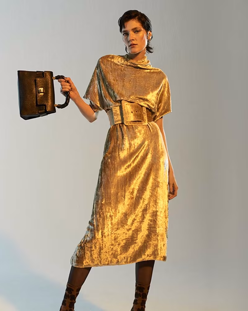 Martin Margiela Detachable-Belt High Neck Velvet Dress