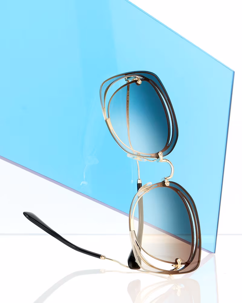 Miu Miu Gradient Square Cutout Metal Sunglasses