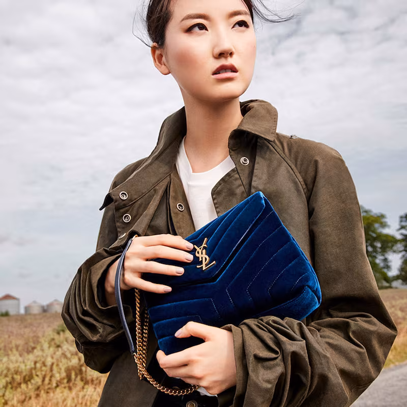 Saint Laurent Loulou Small Monogram Matelasse Velvet Chain Shoulder Bag