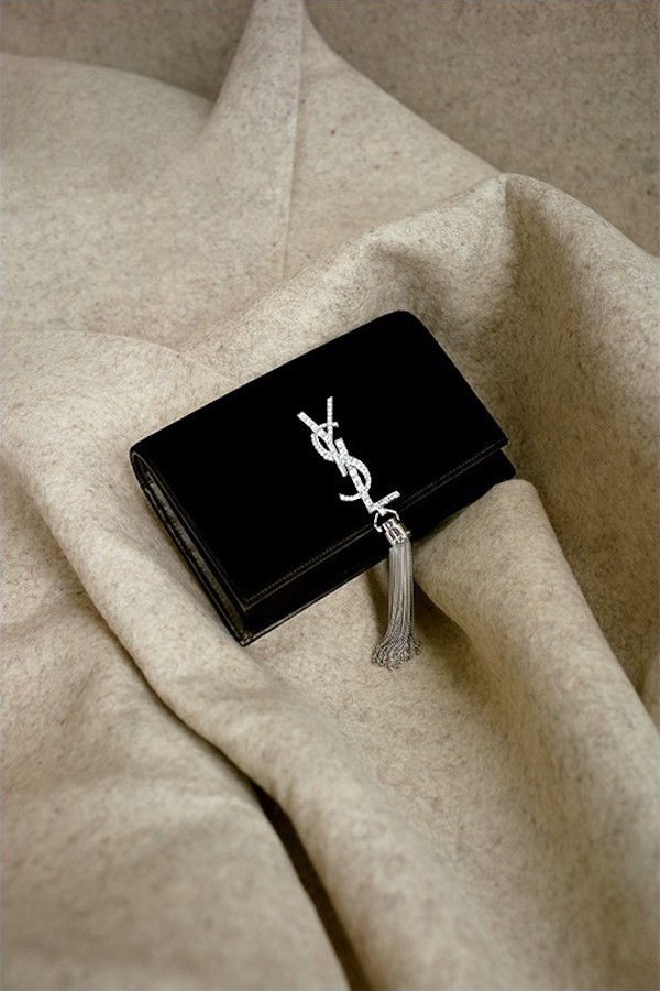 Saint Laurent Small Kate Crystal Logo Wallet on a Chain