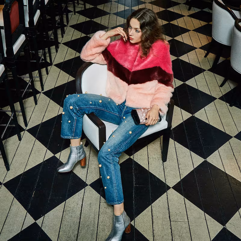 Scripted Colorblock Faux-Fur Jacket