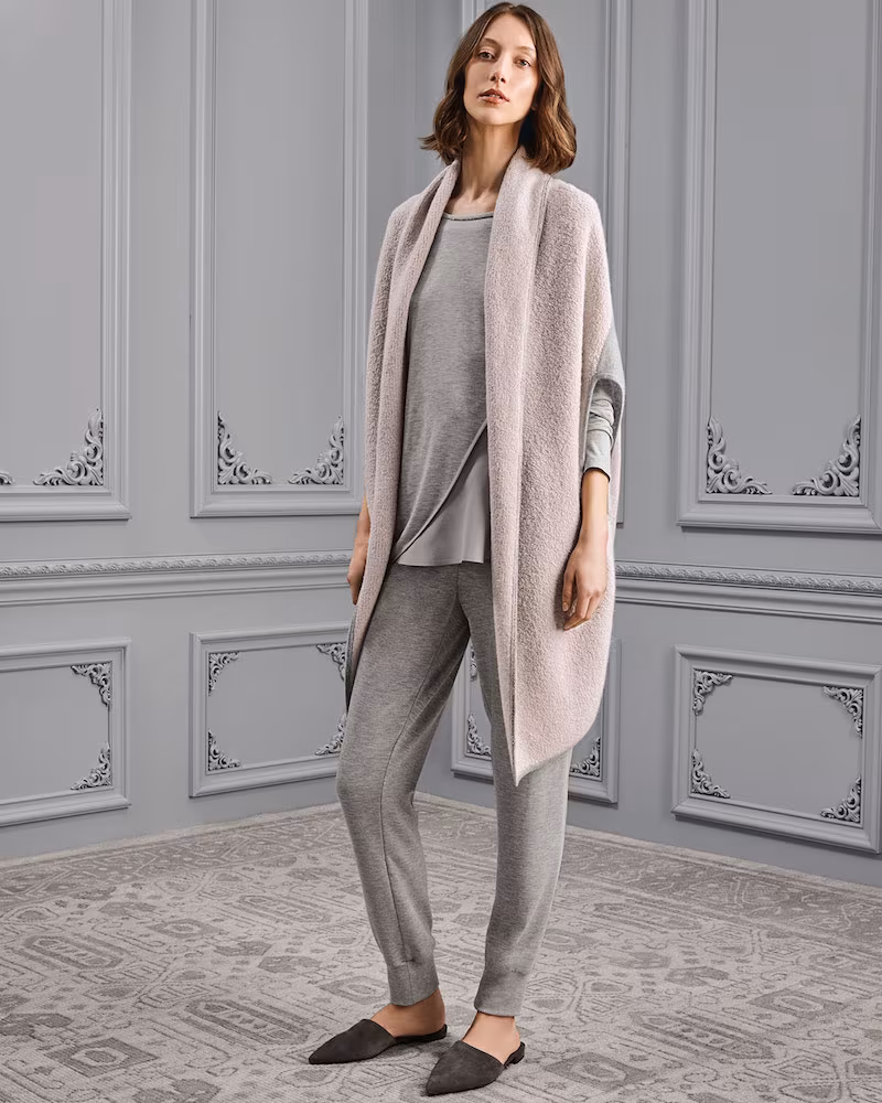 St. John Collection Jersey Cashmere Shawl-Collar Cardigan with Sequins Trim