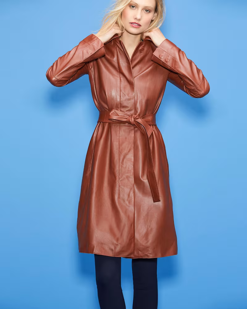 Theory Wilmore Leather Tie-Waist Mod Coat