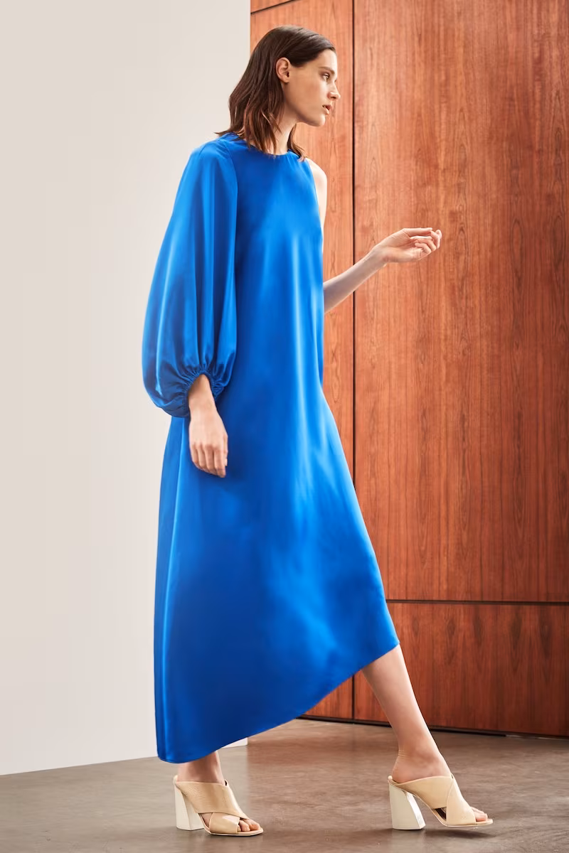 Tibi Celestia One Sleeve Bias Cut Satin Dress