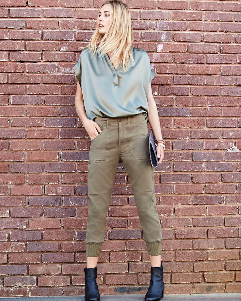 Vince Short-Sleeve Shirred Satin Blouse