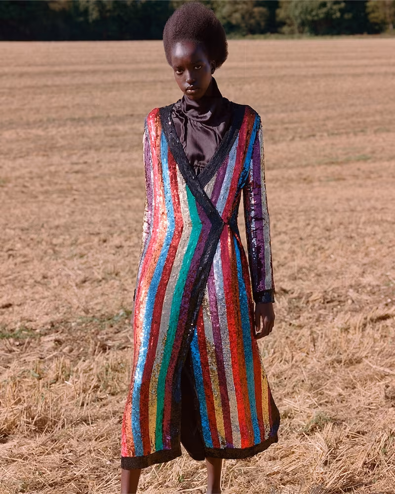 Attico Striped Sequinned Wrap Dress