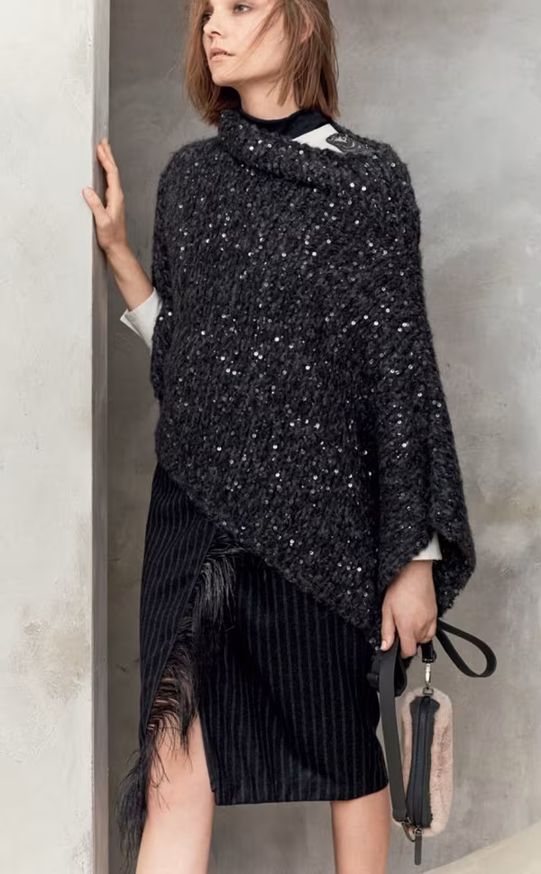 Brunello Cucinelli Alpaca-Cotton Paillette Poncho